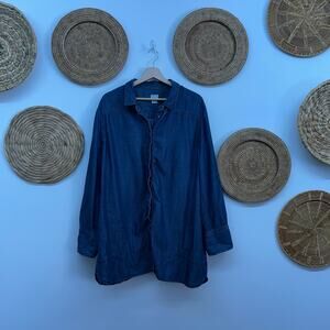 Chico's Blue Button Up Long Sleeve Faux Denim Shirt Top Casual Plus Size 20